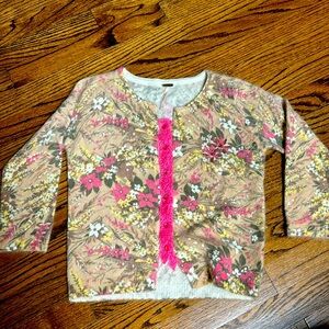 Vintage 90’s Free People vintage style floral printed cardigan w/ beaded detail